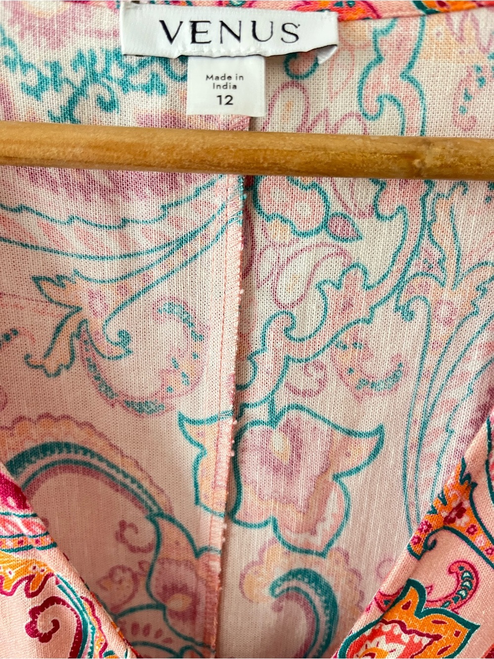 Venus Pink Paisley Boho Linen Long Sleeve Belted Maxi Dress Size 12 - Picture 8 of 9
